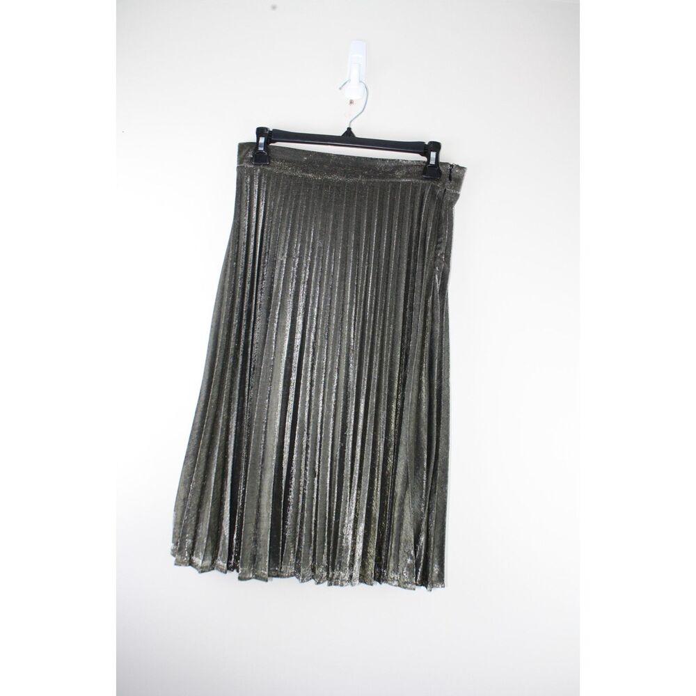 Lulus Size M Metallic Gold Bronze Pleated Midi Skirt Holiday Party Cocktail
